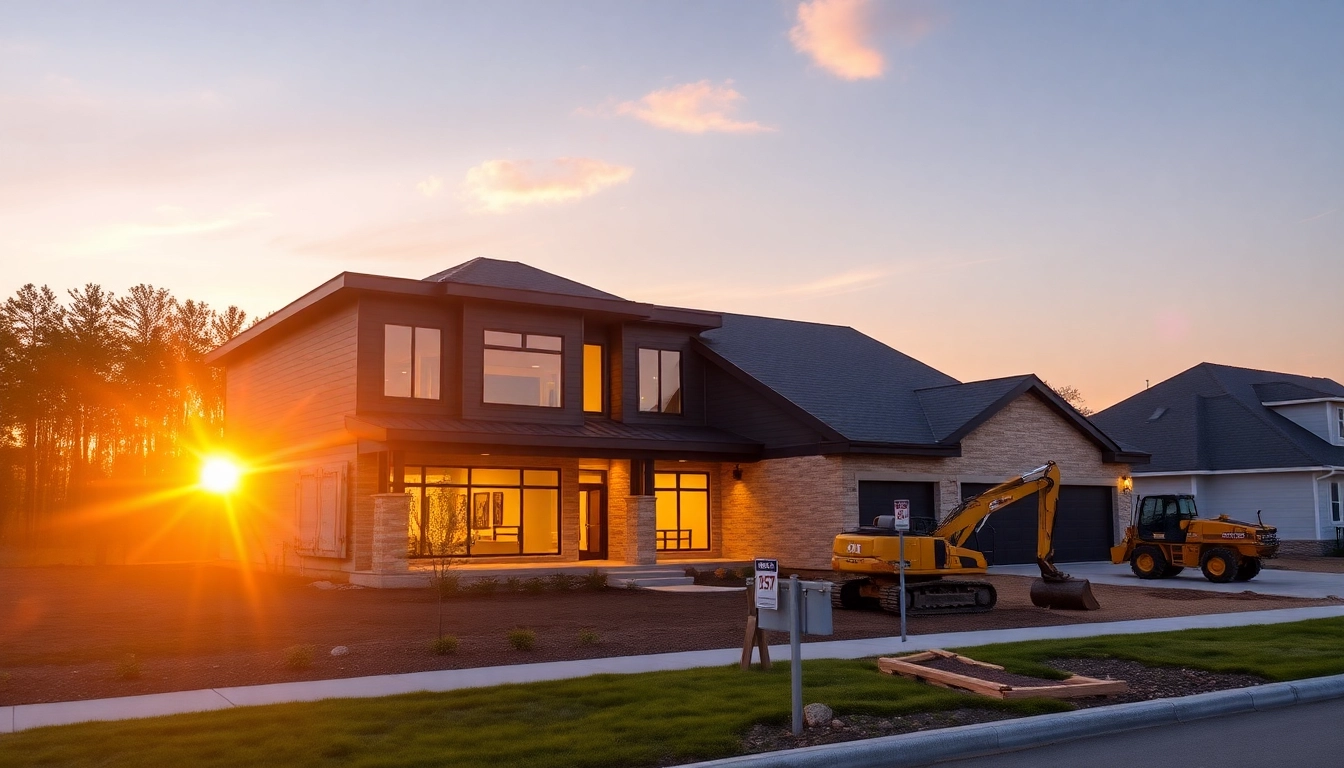 New Home Construction near me showcasing modern architecture with lush landscaping.