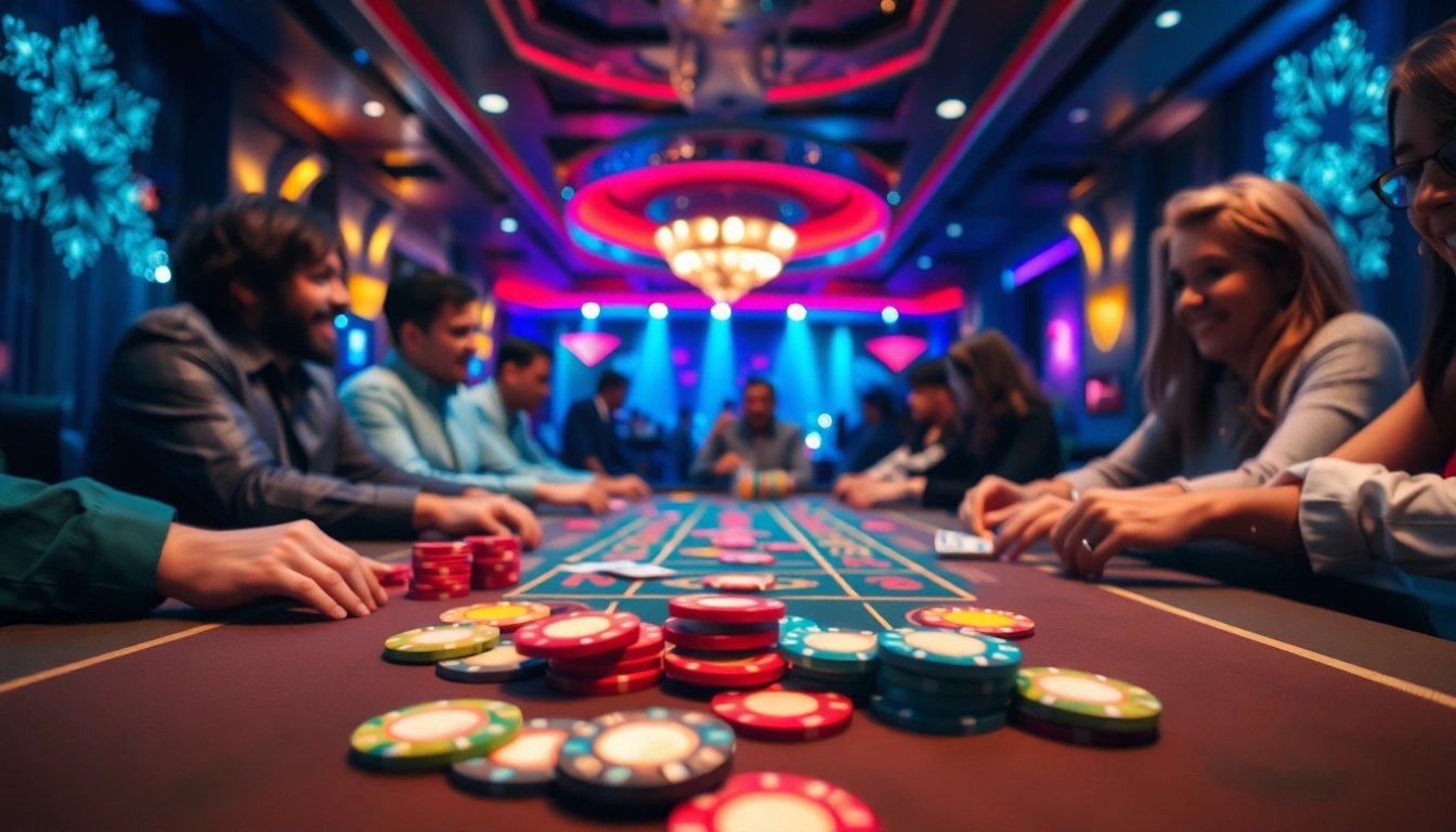 Exciting gameplay at the best casino game table with vibrant chips and cards in action.