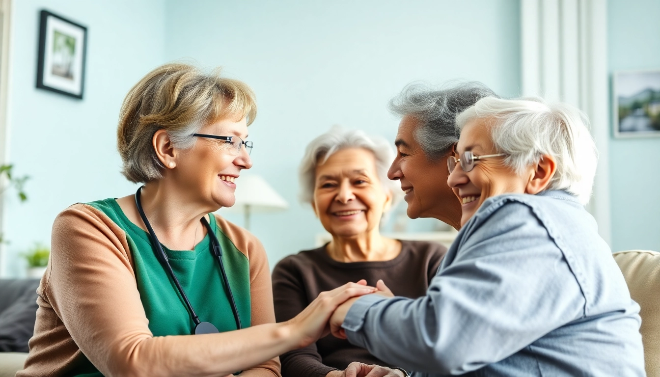 Engaging pflegedienst werbung depicting a compassionate healthcare professional with elderly clients.