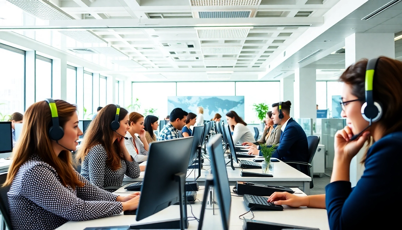 Engaged agents at Tijuana call centers delivering exceptional customer service in a vibrant office environment.