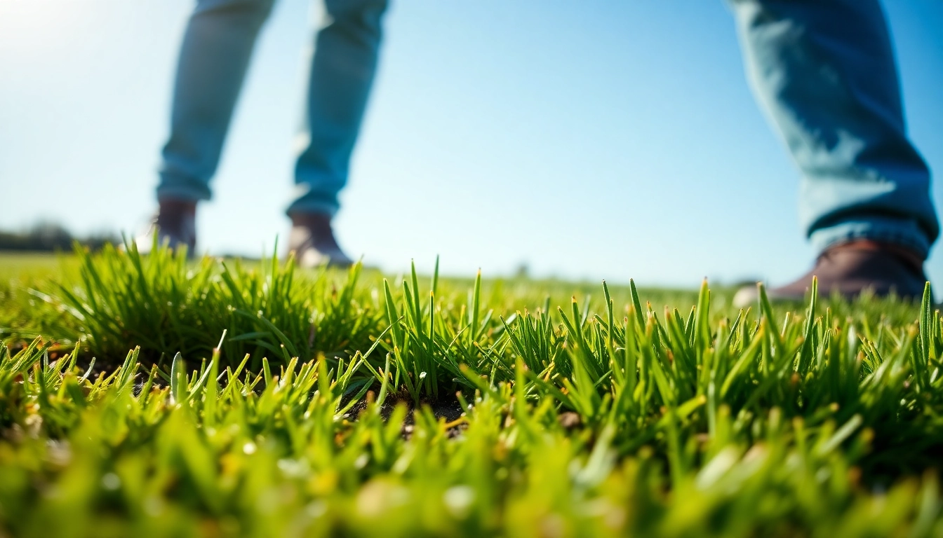 Core aeration process showing plugs of soil extracted from a lush green lawn for better air circulation.