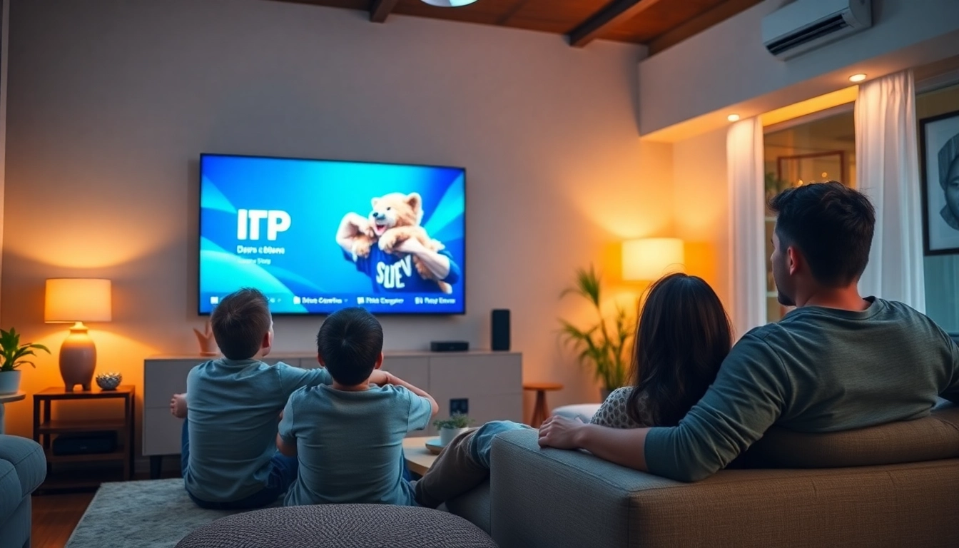 Enjoying IPTV Suisse in a cozy family living room with a large TV screen.