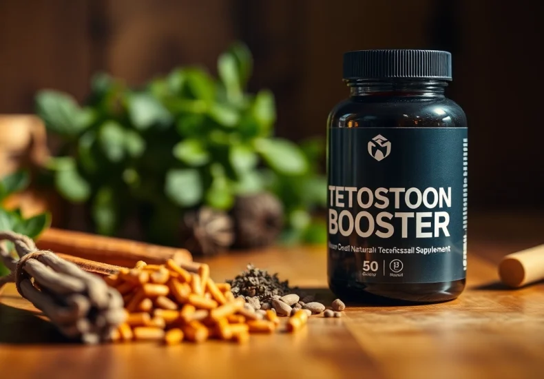 Testosteron-Booster capsule bottle showcasing its natural ingredients and health benefits.