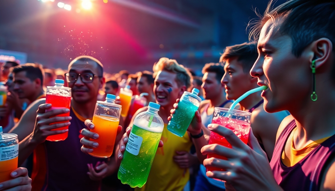 Athletes refreshing themselves with sportsdrink during an energetic competition.