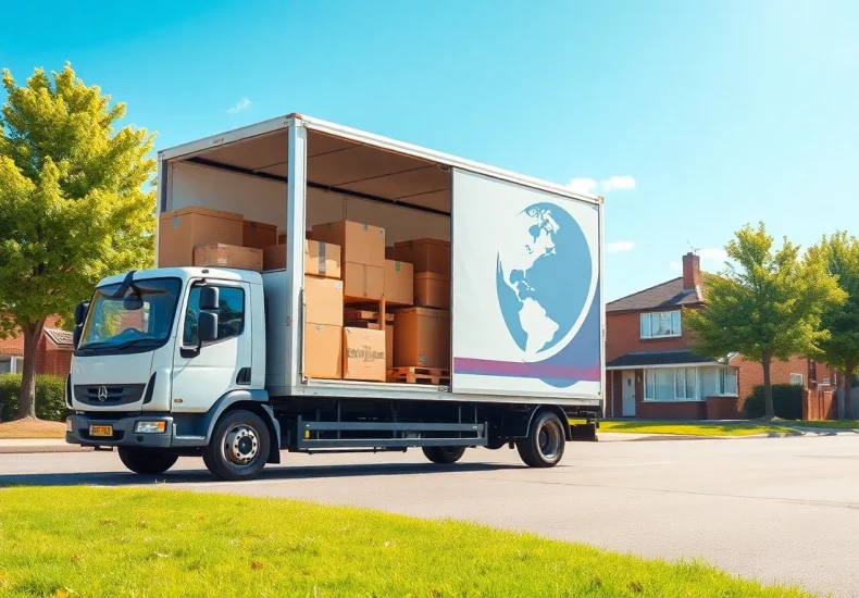 Efficient Bradford removal service loading a moving truck with boxes in a sunny neighborhood.