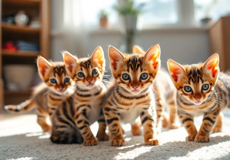 Registered Bengal Breeder showcasing playful kittens in a bright and cozy environment.