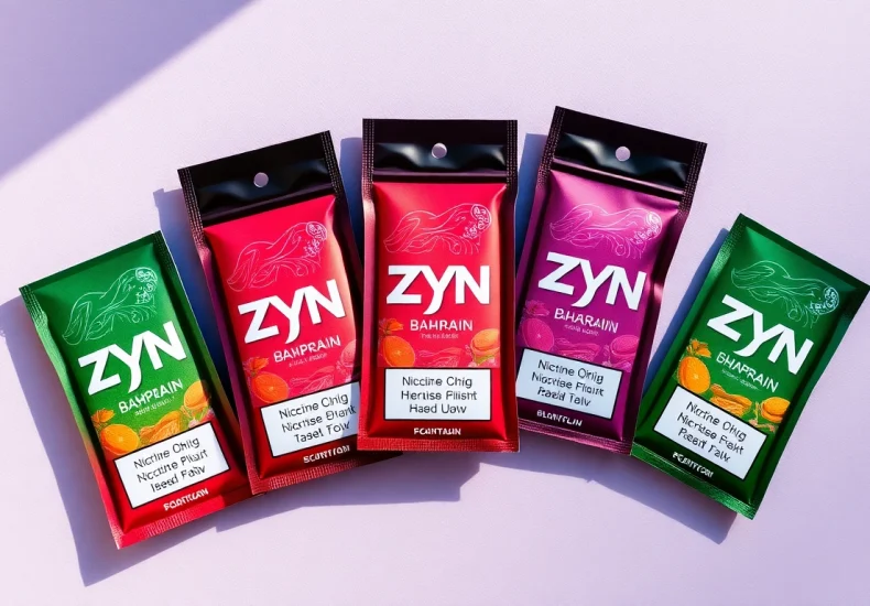 Showcasing Zyn Bahrain nicotine pouches in an appealing arrangement highlighting various flavors and styles.