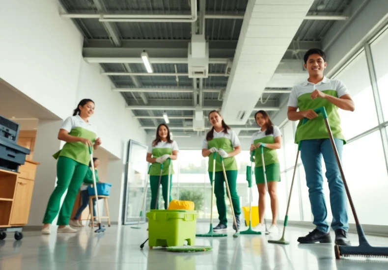 Enhance your office hygiene with Jacksonville commercial cleaning services, showcasing a dedicated cleaning team.