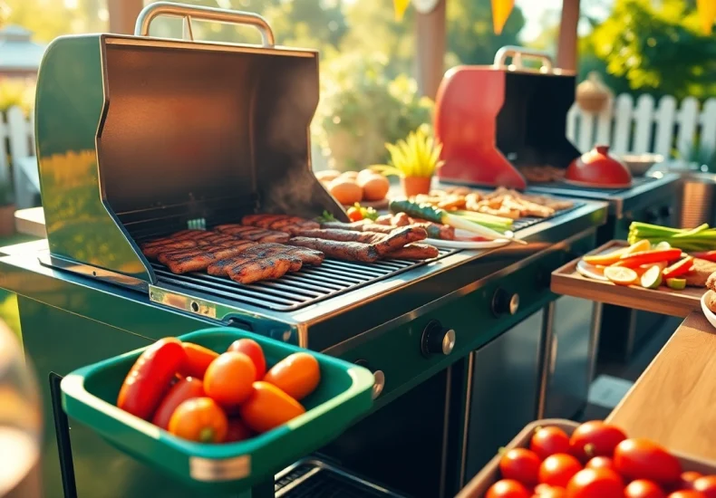 Caterer für Grillbuffet und BBQ in Berlin serves a delicious array of grilled foods at a festive outdoor event.