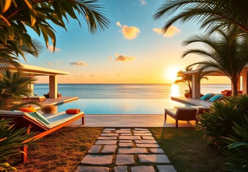 Relax in luxurious villa rentals overlooking the ocean, featuring an infinity pool and lush greenery.