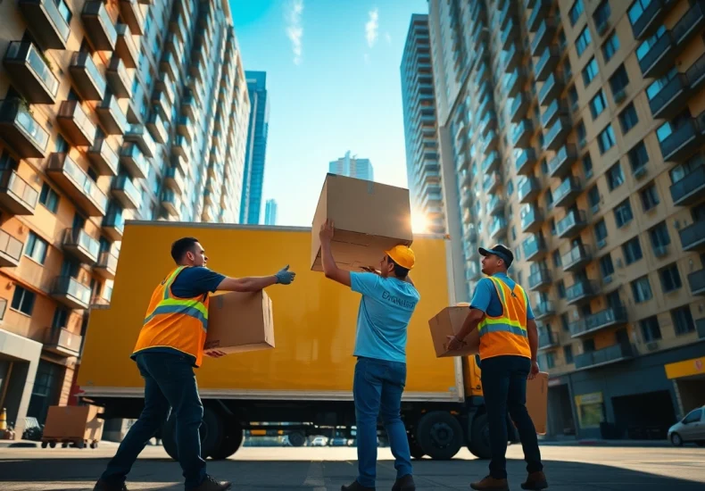 Moving company Canada offers expert movers efficiently transporting items through a vibrant city.