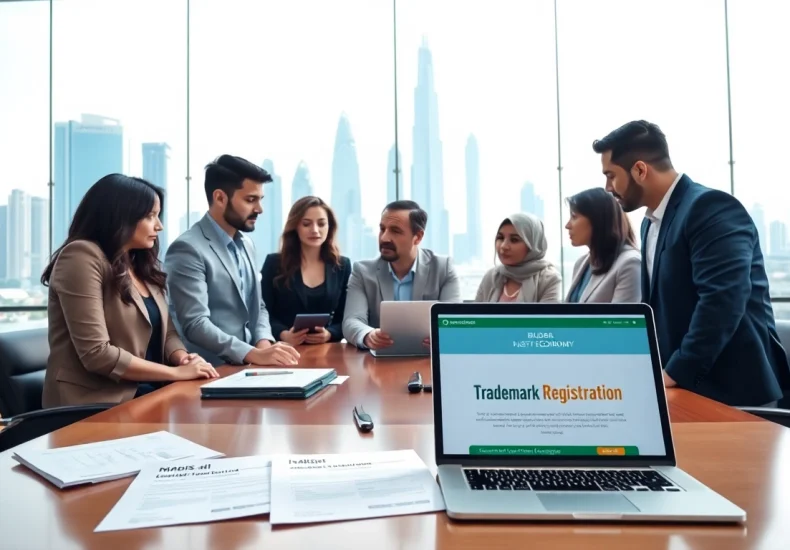 Facilitating trademark registration in Dubai with professionals discussing applications.