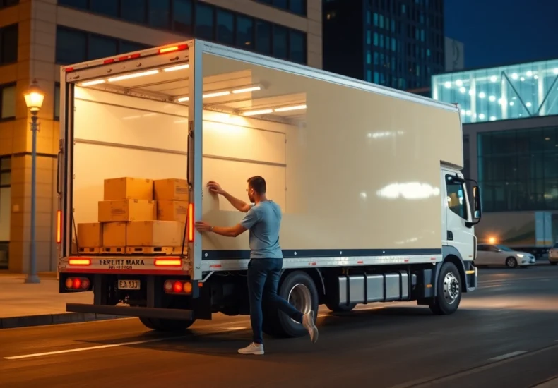 Umzugsfirma Erlangen team efficiently packing a moving truck with furniture and boxes.
