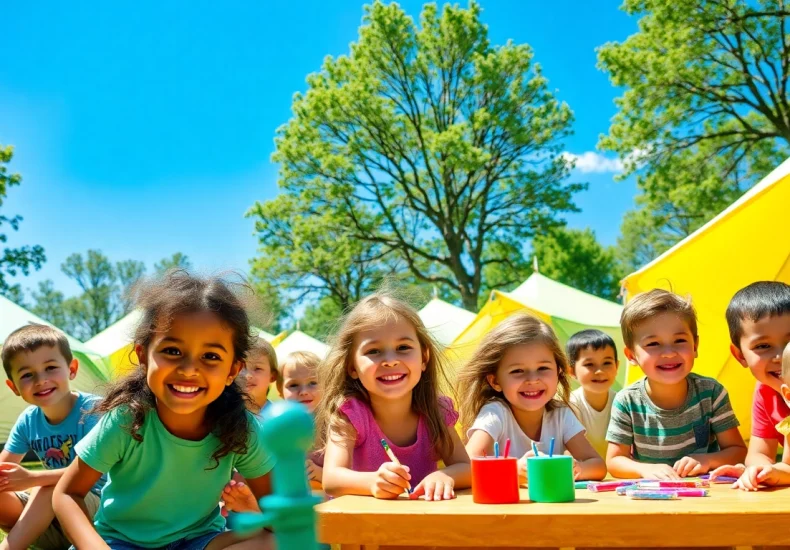 Children enjoying fun activities at holiday camps, filled with joyful energy and outdoor experiences.