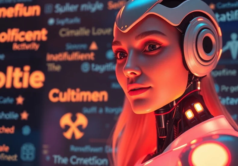Engaging with an AI sex bot in a futuristic digital environment filled with holographic elements.