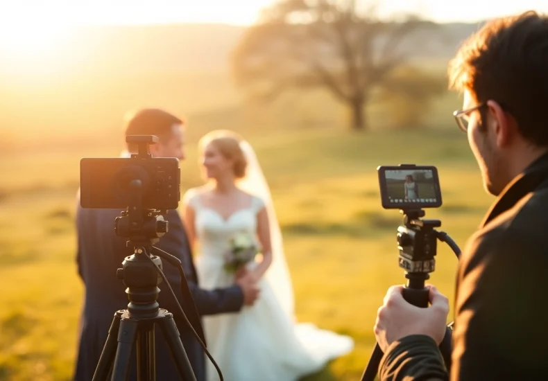 Creative wedding videographer in Ireland capturing a beautiful outdoor wedding moment.