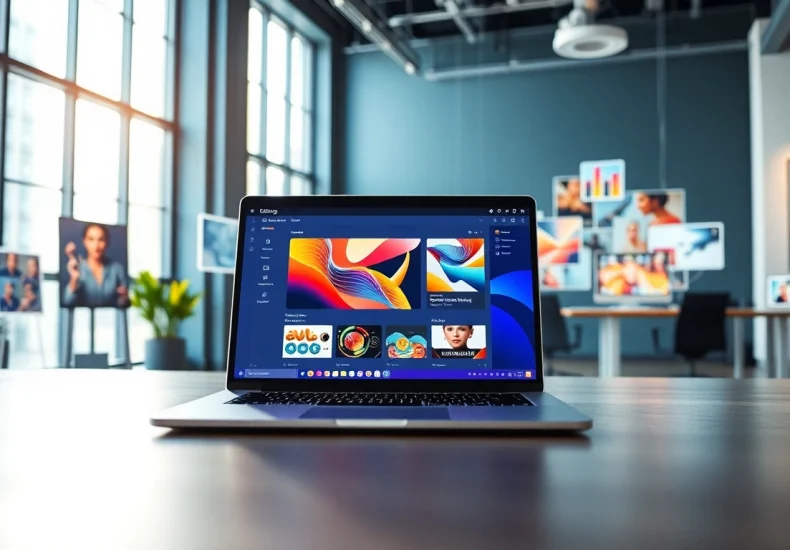 Showcasing AI design solutions in a modern workspace with vibrant design elements.