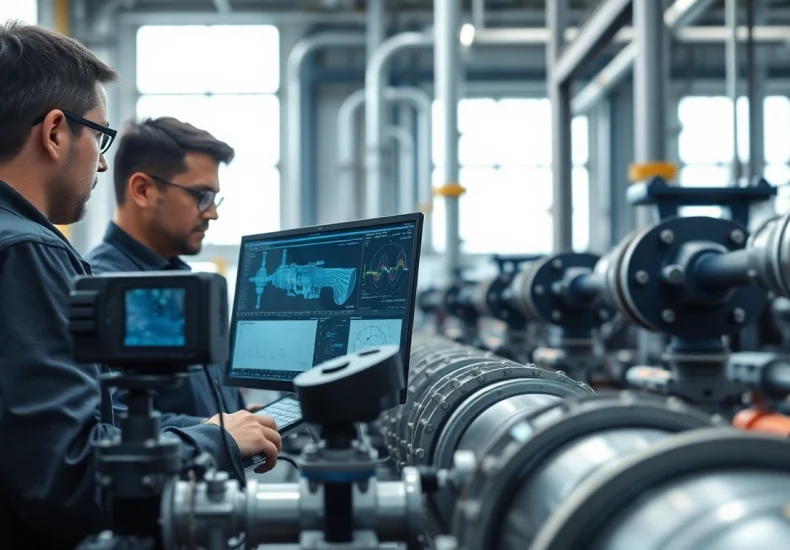 Engineers collaborating at a pipe stress analysis company, emphasizing precision in engineering.