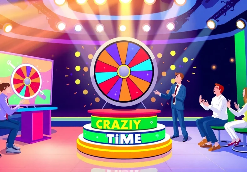 Experience the excitement of RTP Crazy Time as players engage with the colorful wheel in a thrilling game show.