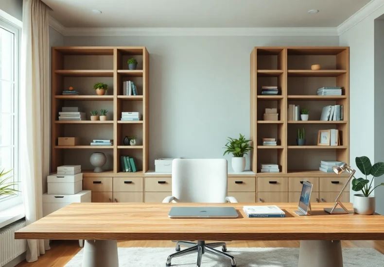 House organizer Johns Creek arranging a bright, organized home office workspace for productivity