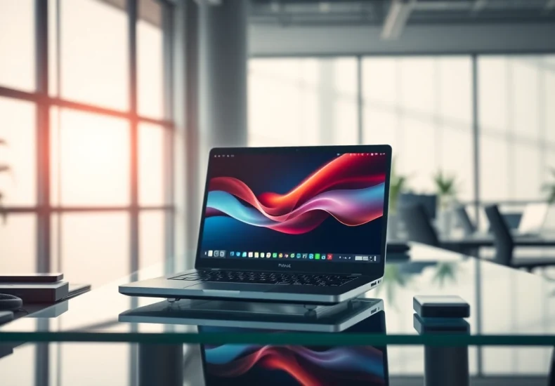 Προβολή ανακατασκευασμένου laptop με προηγμένα χαρακτηριστικά για επαγγελματική χρήση.