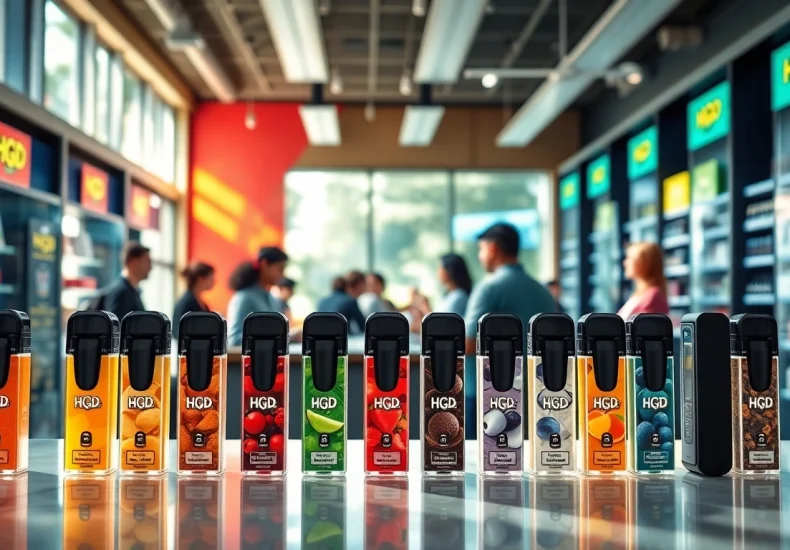 Hqd pods in a vibrant vape shop showcasing various flavors.