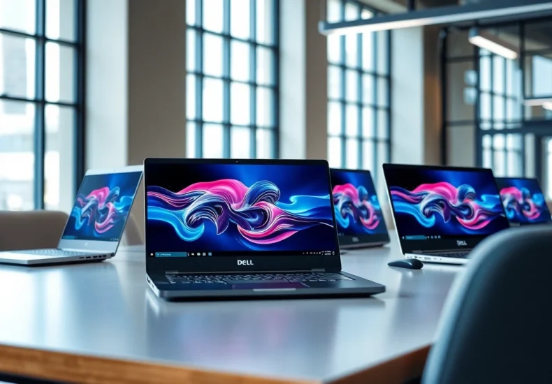 Comparando laptops Dell en un entorno de oficina moderno