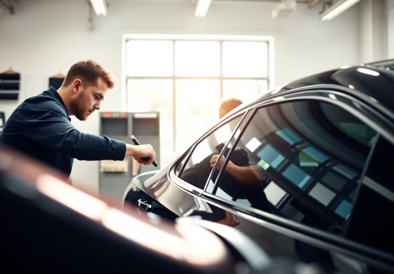 Get expert car tint near me with a skilled technician applying premium window film.