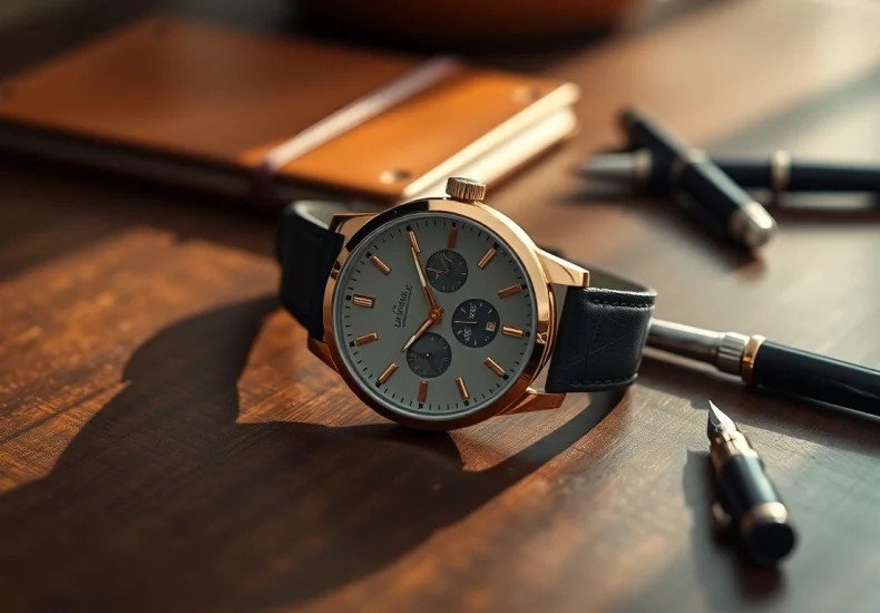 Sell luxury watch with exquisite details and luxurious props emphasizing sophistication.