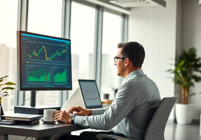 Stock picker analyzing market trends in a professional office.