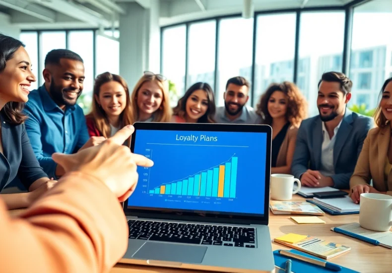 Loyalty Plans infographic displayed by professionals in a bright collaborative workspace.