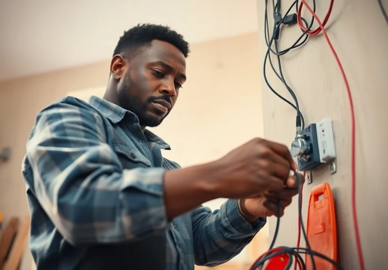 Engaged electrician apprenticeship hawaii participant working with electrical wiring in a home.