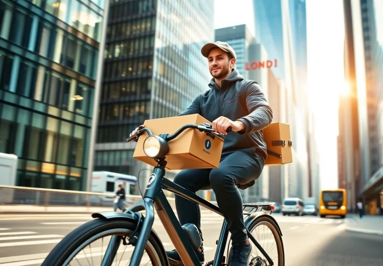 Efficient same day courier service London delivery in an urban setting showcasing a bicycle courier.