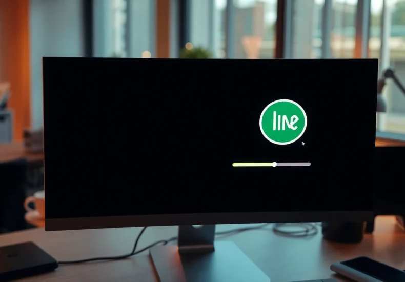 Download the 電腦版line下載 app on a computer screen featuring the LINE logo and download bar.