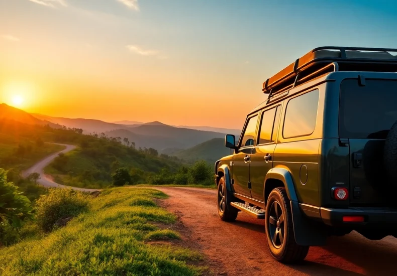 Engaging image of a luxury 4x4 in Uganda promoting car rental in Uganda services and scenic adventures.