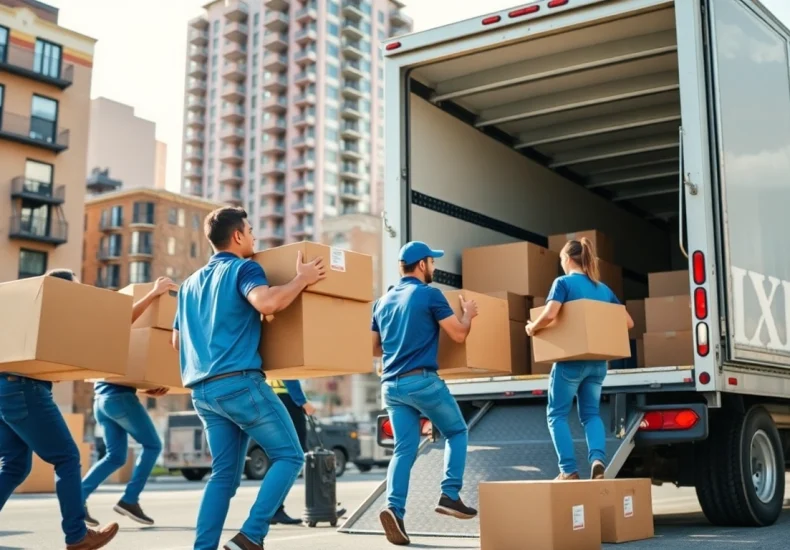 Queens movers efficiently loading furniture into a truck, showcasing professional relocation services.