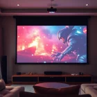 Showcase of a Professional Projection Screen in a stylish home theater setting.