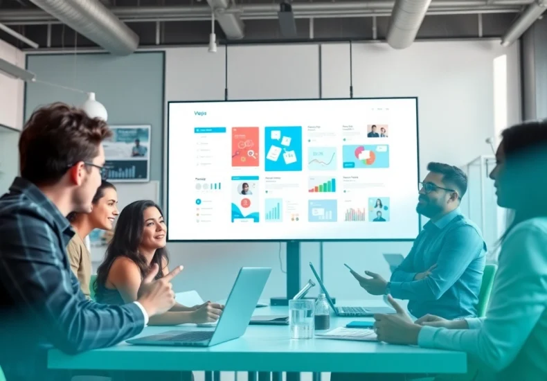 Sviluppo web app agenzia in un team professionale che collabora in un moderno ufficio.