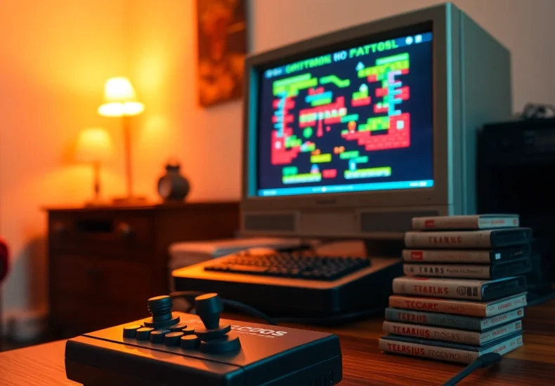 Engage with thrilling dos games online in a nostalgic gaming setup featuring vintage equipment.