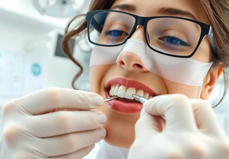 Dental cleanings in progress, showcasing a hygienist's expertise in a bright clinic setting.