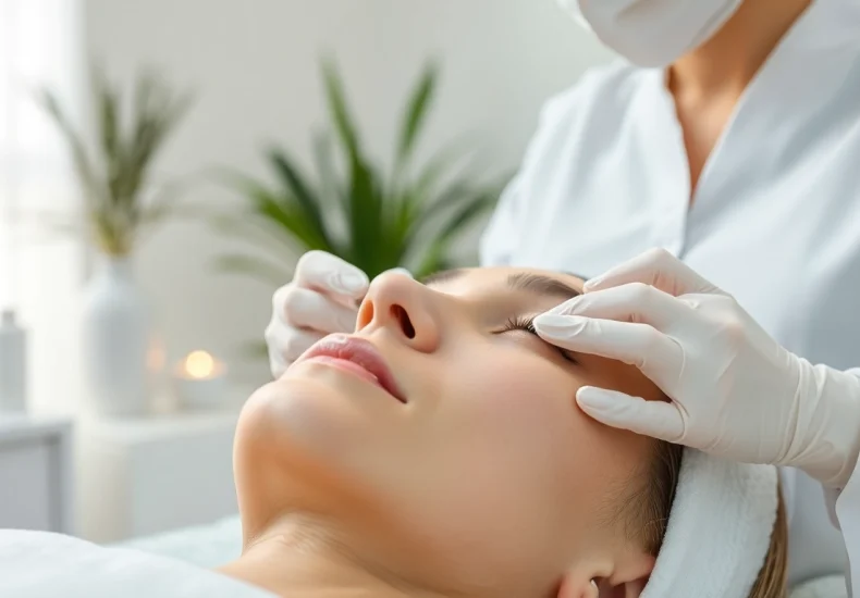 Applying collagen threads during a soothing spa treatment for youthful skin.
