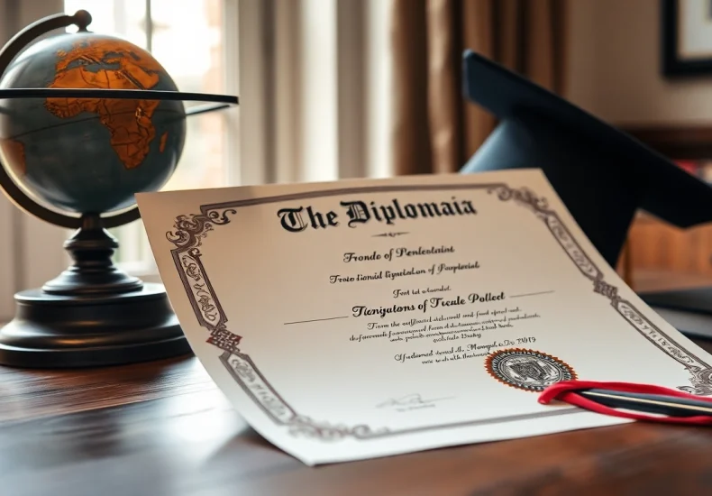 Buy a fake diploma displayed elegantly on a desk, evoking academic pride.