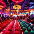 Permainan situs plinko yang menarik dengan bola jatuh di papan peg yang berwarna-warni.