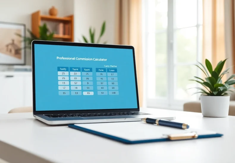 Calculate your realtor fees easily with this Real Estate Commission Calculator BC in a modern office setting.