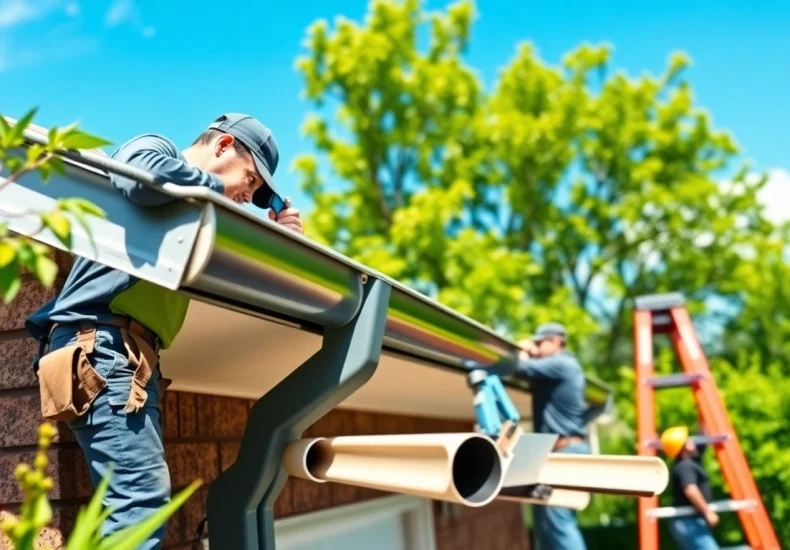 Gutter Singapore installation showcased by skilled workers fitting gutters in a residential setting.