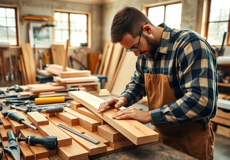 Engaged carpenter demonstrating carpentry apprenticeship near me with tools and wood.