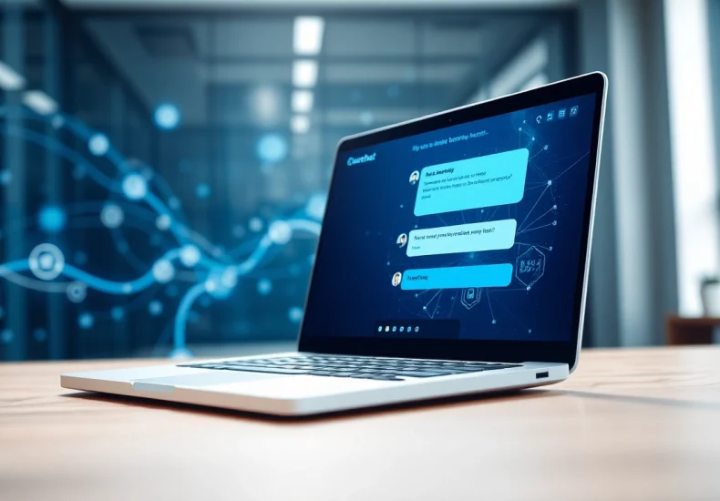Engaging AI chatbot for website on a sleek laptop in a modern workspace environment.
