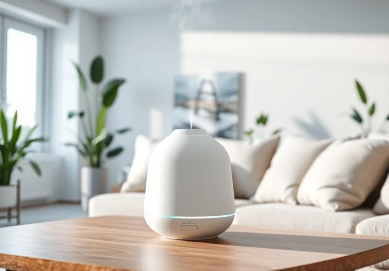 Enhance your space with a USB Air Humidifier Diffuser, showcasing sleek design and plants.