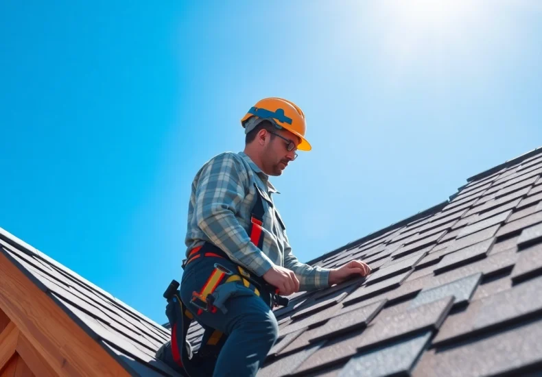 Roofer in Wolfheze repairing a roof, demonstrating expert skills and safety measures.