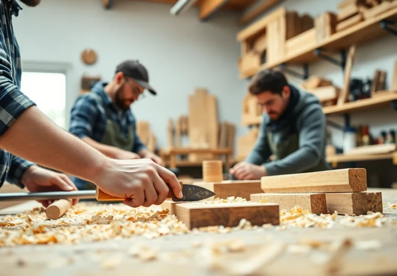 Engaged apprentices participating in a carpentry apprenticeship near me, learning essential skills and tools.